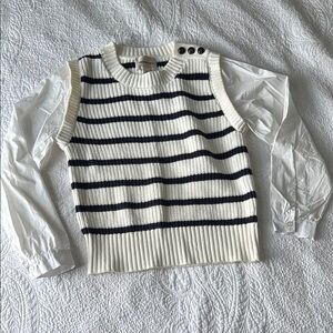 Navy and White Crew Neck Striped Sweater